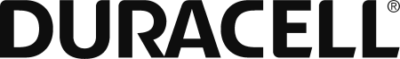 Duracell logo in solid black uppercase lettering, representing the well-known battery brand recognized for long-lasting power.